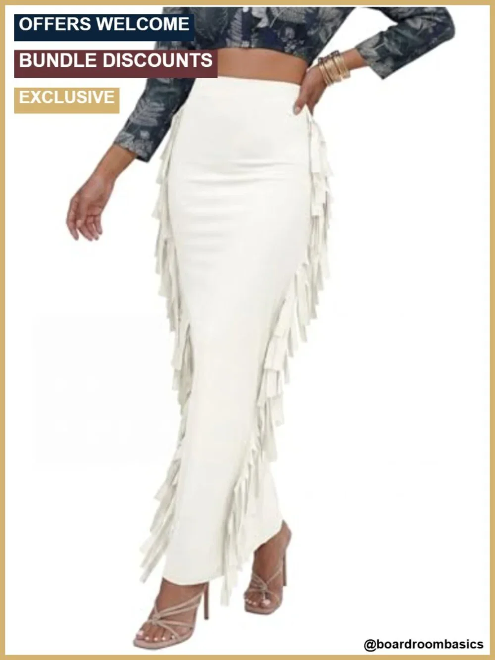 High Waist Bodycon Maxi Skirt with Side Tassels